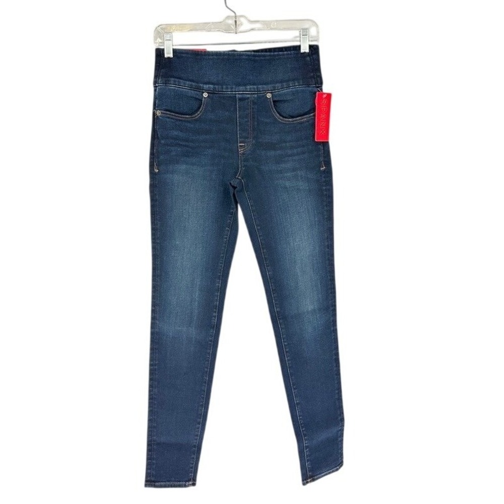 Spanx Signature Waist Skinny Jeans Women Size 26 Dark Blue High Rise Shaping New